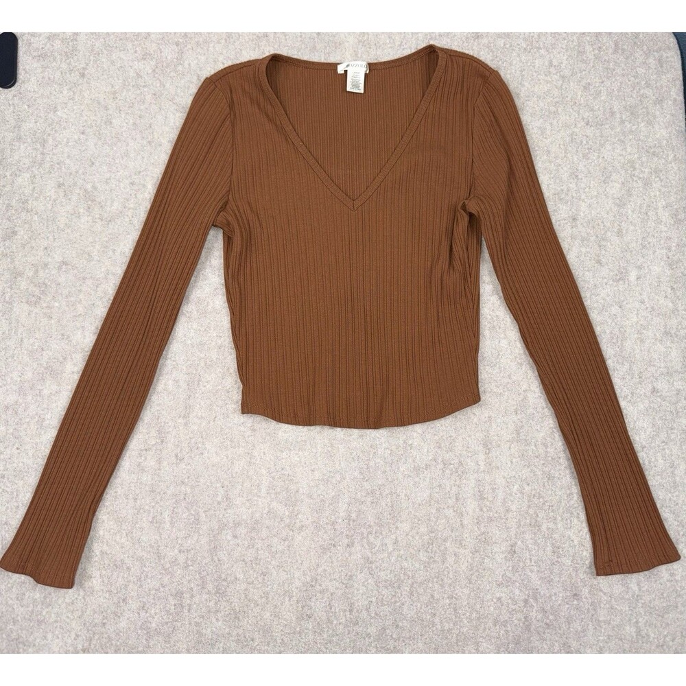 Bozzolo Girls Size Lg Long Sleeve Crop Top Brown Ribbed